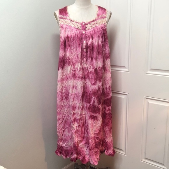 Vintage Embroidered Floral Tie Dye Lace Midi Dress Size Large Pink - Picture 2 of 9